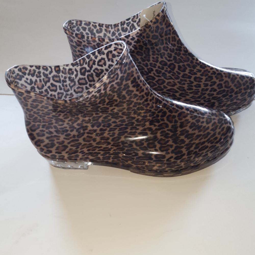 New Leopard print plastic Ankle Boots sz 6L